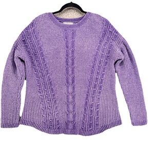 Palette Chenille Cable Knit Sweater Women's M Purple Cozy Soft Textured Pullover
